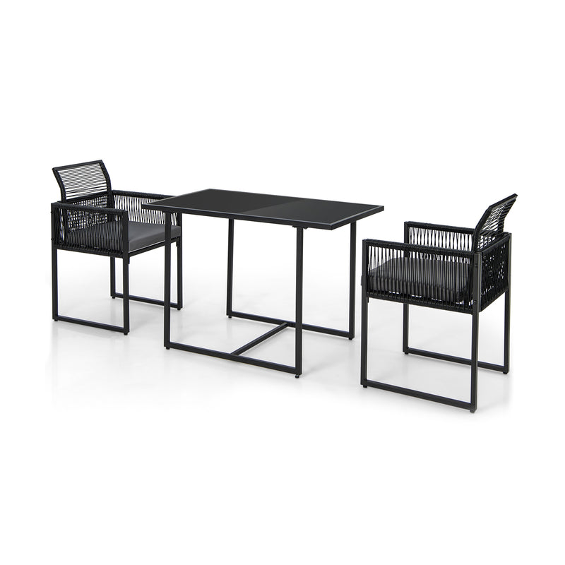 Costway - 3 Pieces Outdoor Dining Set with Folding Backrest and Seat Cushions-Gray