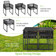 Costway - 3 Pieces Outdoor Dining Set with Folding Backrest and Seat Cushions-Gray