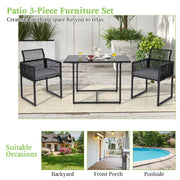Costway - 3 Pieces Outdoor Dining Set with Folding Backrest and Seat Cushions-Gray