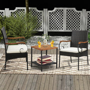 Costway - Set of 2/4 Outdoor PE Wicker Chair with Acacia Wood Armrests-Set of 2