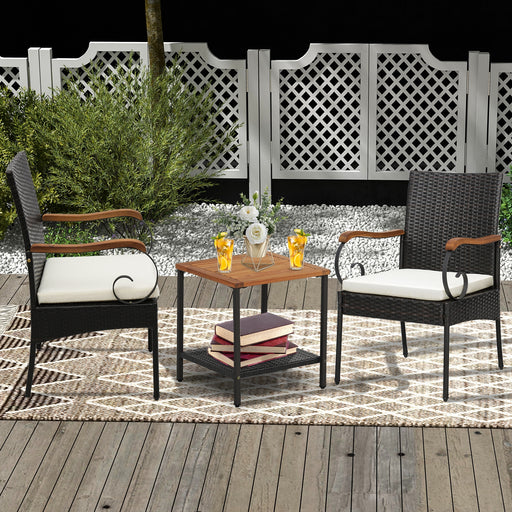 Costway - Set of 2/4 Outdoor PE Wicker Chair with Acacia Wood Armrests-Set of 2