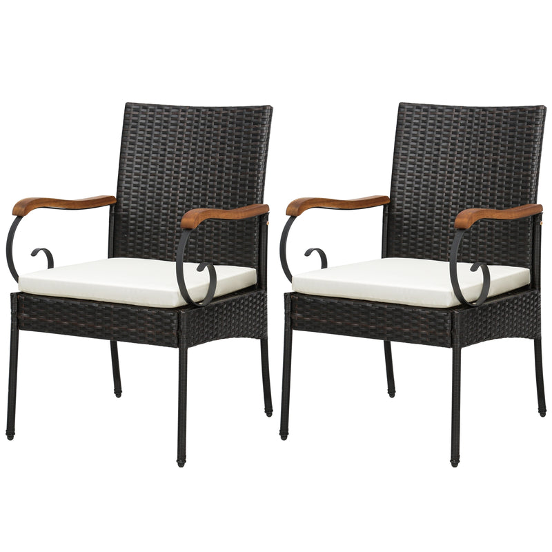Costway - Set of 2/4 Outdoor PE Wicker Chair with Acacia Wood Armrests-Set of 2