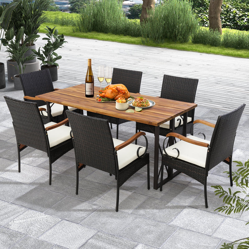 Costway - Set of 2/4 Outdoor PE Wicker Chair with Acacia Wood Armrests-Set of 2