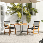 Costway - Set of 2 Patio Acacia Wood Dining Chairs with Armrests for Lawn Yard