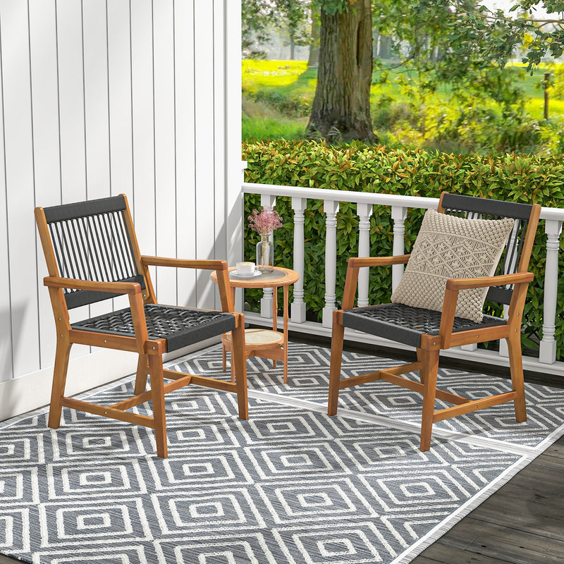 Costway - Set of 2 Patio Acacia Wood Dining Chairs with Armrests for Lawn Yard