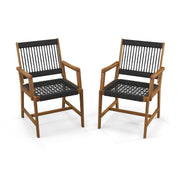 Costway - Set of 2 Patio Acacia Wood Dining Chairs with Armrests for Lawn Yard