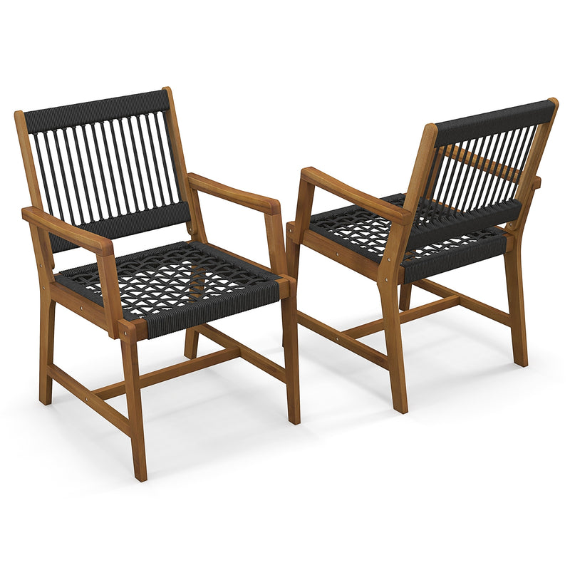 Costway - Set of 2 Patio Acacia Wood Dining Chairs with Armrests for Lawn Yard