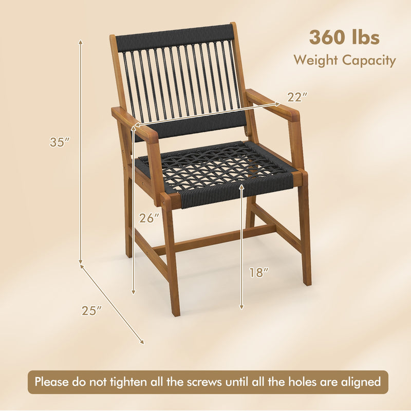 Costway - Set of 2 Patio Acacia Wood Dining Chairs with Armrests for Lawn Yard