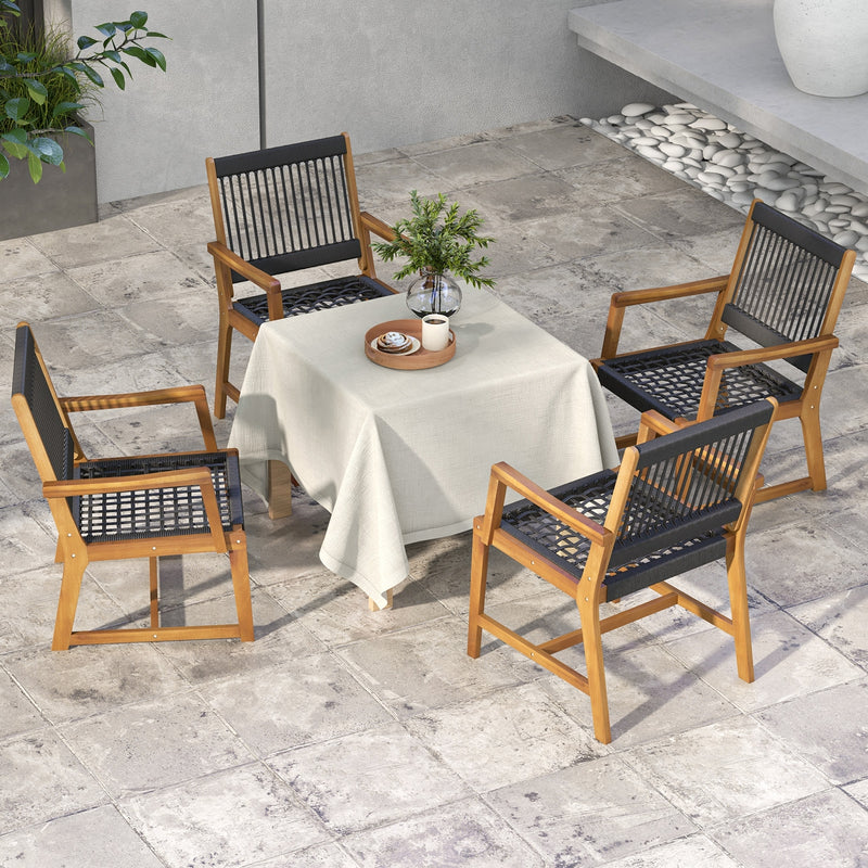 Costway - Set of 2 Patio Acacia Wood Dining Chairs with Armrests for Lawn Yard