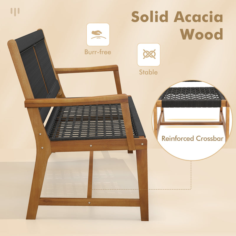 Costway - Set of 2 Patio Acacia Wood Dining Chairs with Armrests for Lawn Yard