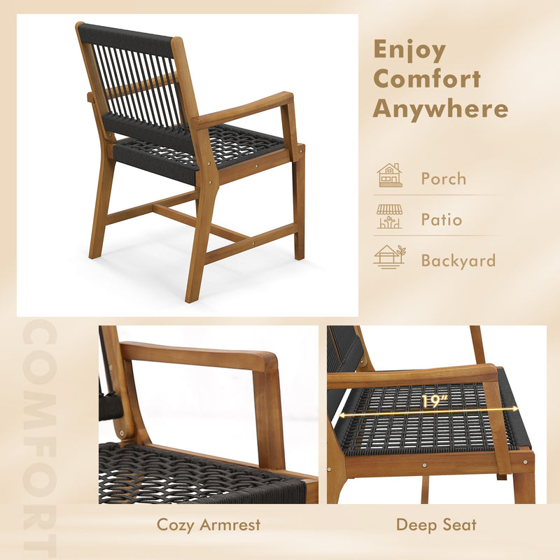 Costway - Set of 2 Patio Acacia Wood Dining Chairs with Armrests for Lawn Yard