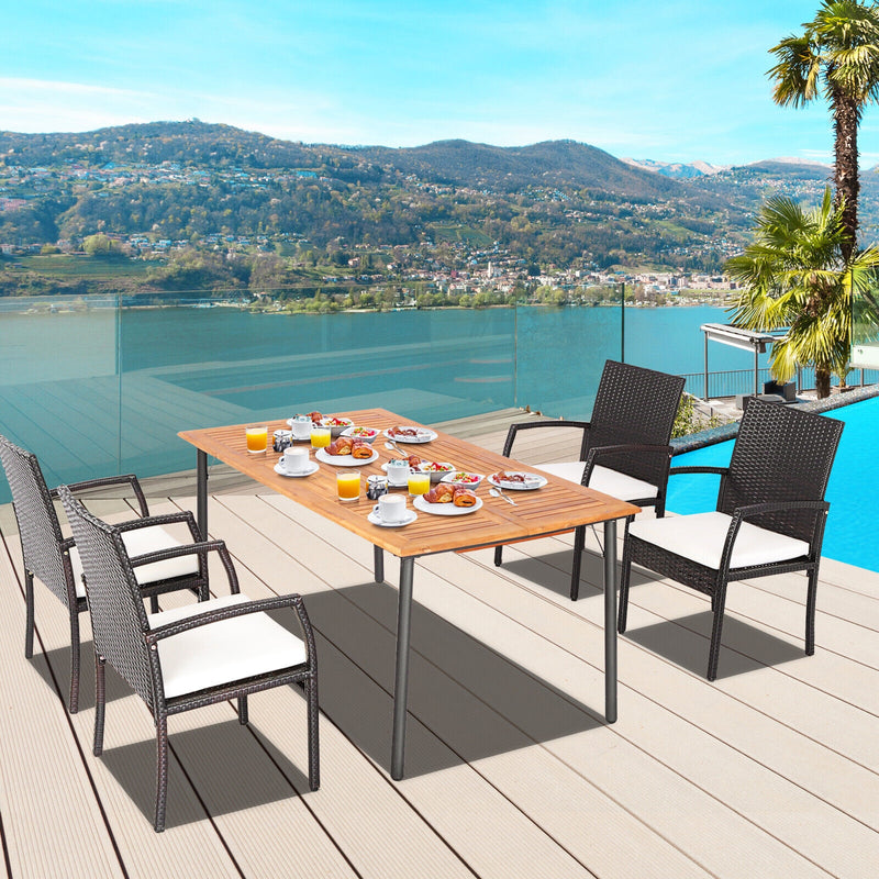 Costway - 5 Pieces Patio Wicker Cushioned Dining Set with Umbrella Hole
