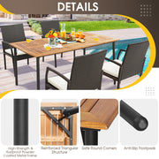 Costway - 5 Pieces Patio Wicker Cushioned Dining Set with Umbrella Hole