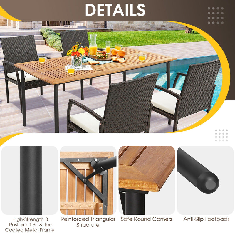 Costway - 7 Pieces Patio Wicker Cushioned Dining Set with Umbrella Hole