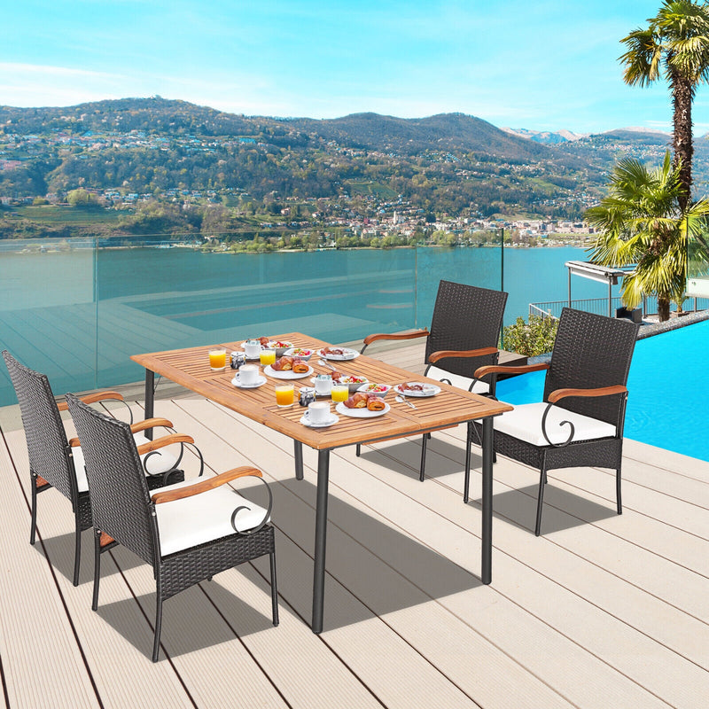 Costway - 5 Pieces Patio Wicker Dining Set with Detachable Cushion and Umbrella Hole