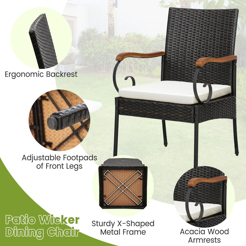 Costway - 5 Pieces Patio Wicker Dining Set with Detachable Cushion and Umbrella Hole