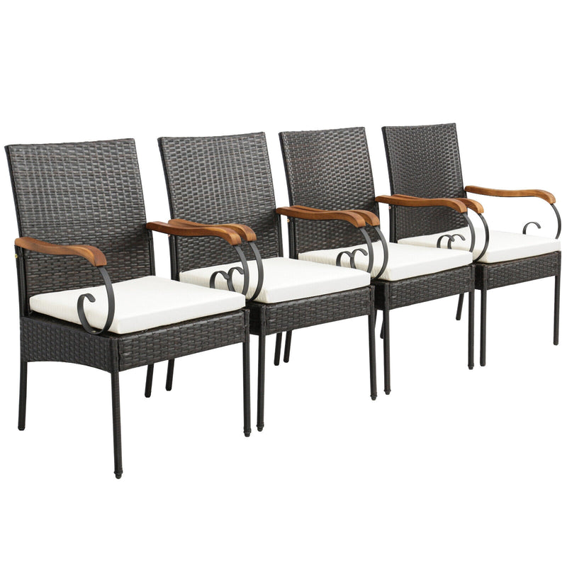 Costway - 5 Pieces Patio Wicker Dining Set with Detachable Cushion and Umbrella Hole