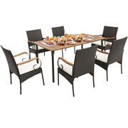 Costway - 7 Pieces Patio Wicker Dining Set with Detachable Cushion and Umbrella Hole