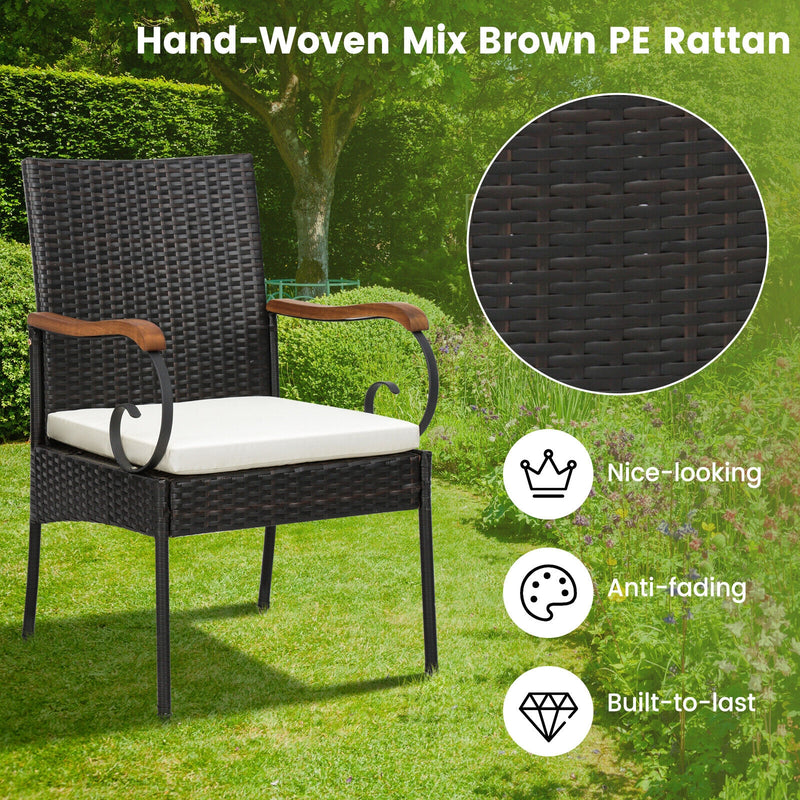 Costway - 7 Pieces Patio Wicker Dining Set with Detachable Cushion and Umbrella Hole