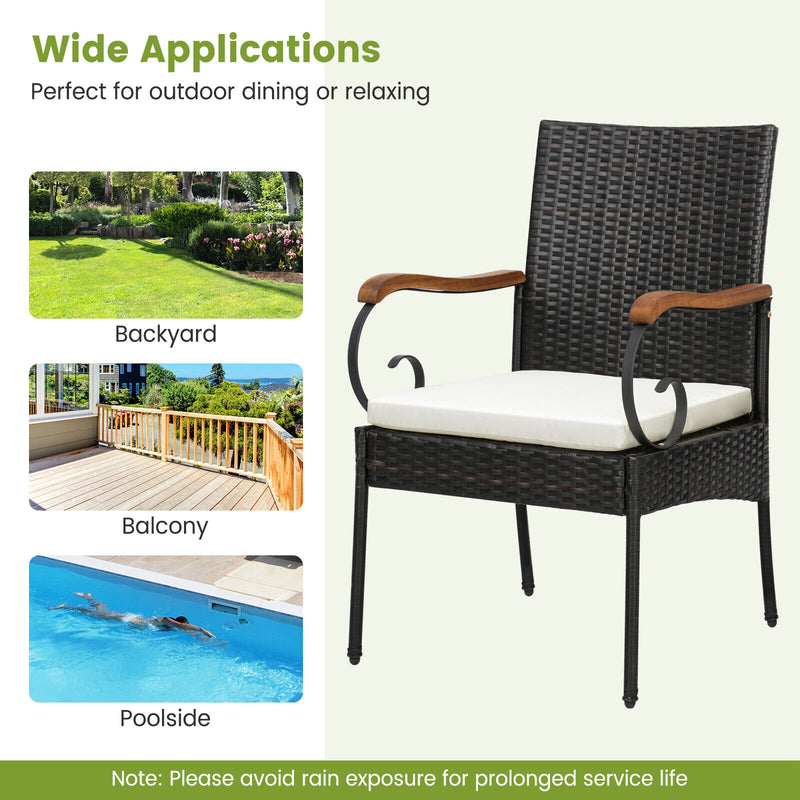 Costway - 7 Pieces Patio Wicker Dining Set with Detachable Cushion and Umbrella Hole