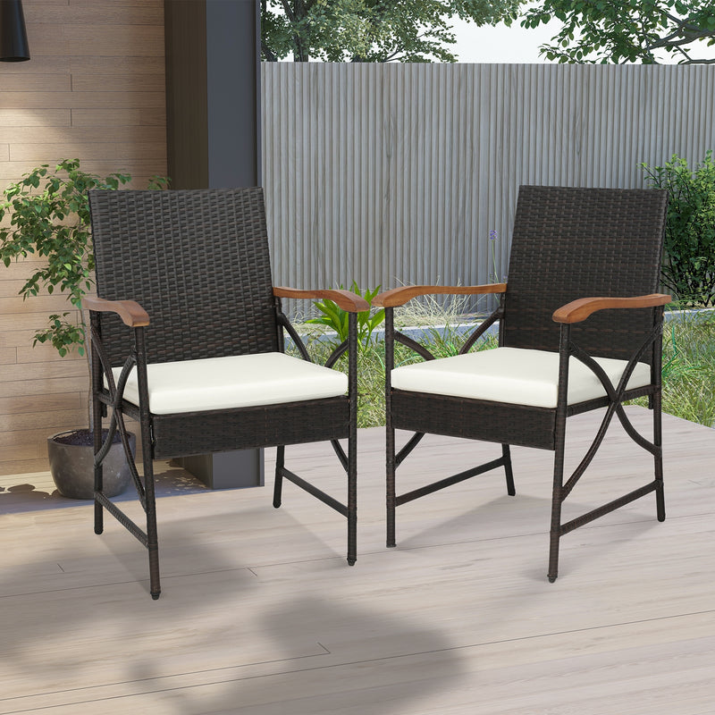 Costway - Set of 2/4 Patio Wicker Dining Chairs with Soft Zippered Cushion-Set of 2