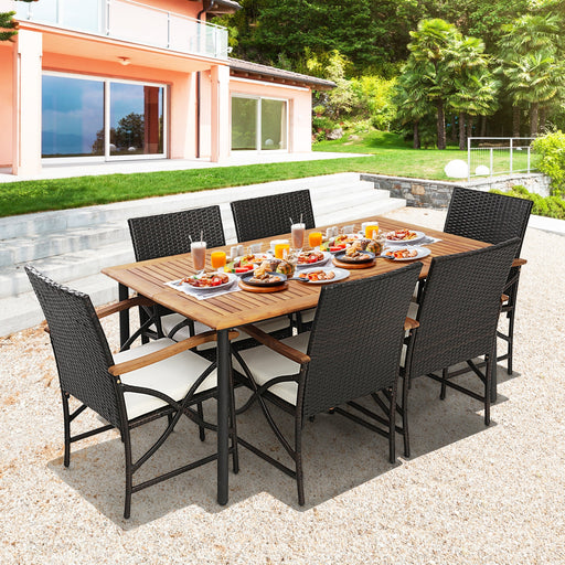 Costway - 5/7-Piece Outdoor Dining Set with Acacia Wood Table-6 Pieces +
