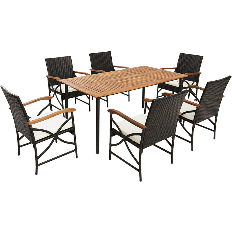 Costway - 5/7-Piece Outdoor Dining Set with Acacia Wood Table-6 Pieces +