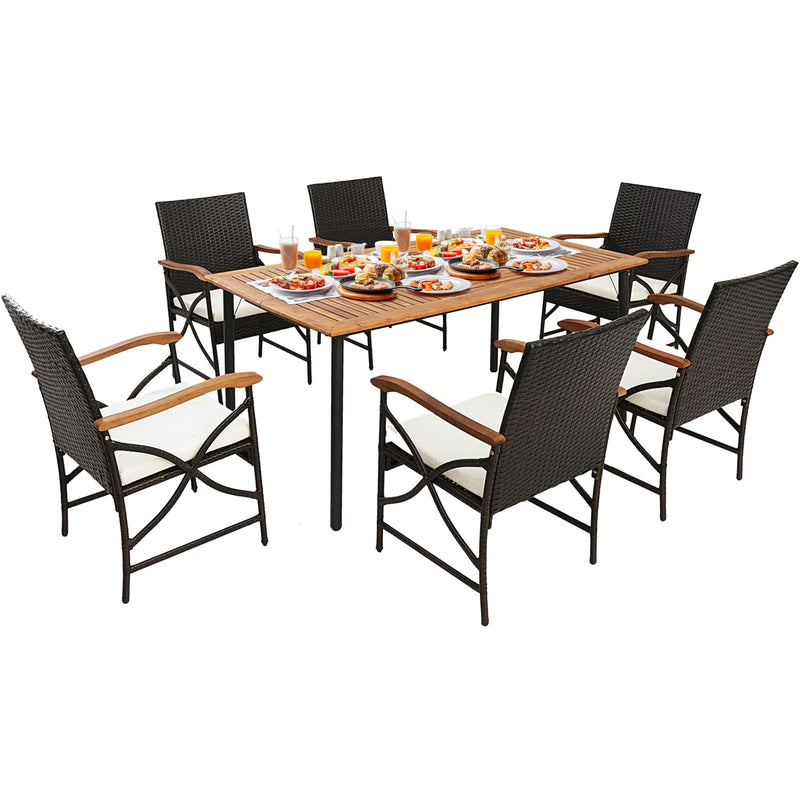 Costway - 5/7-Piece Outdoor Dining Set with Acacia Wood Table-6 Pieces +