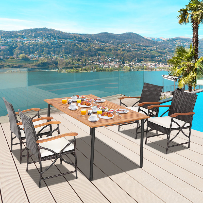 Costway - 5/7-Piece Outdoor Dining Set with Acacia Wood Table-4-5 Pieces