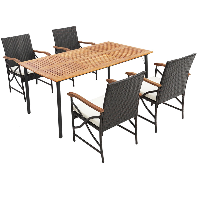 Costway - 5/7-Piece Outdoor Dining Set with Acacia Wood Table-4-5 Pieces