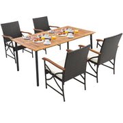 Costway - 5/7-Piece Outdoor Dining Set with Acacia Wood Table-4-5 Pieces