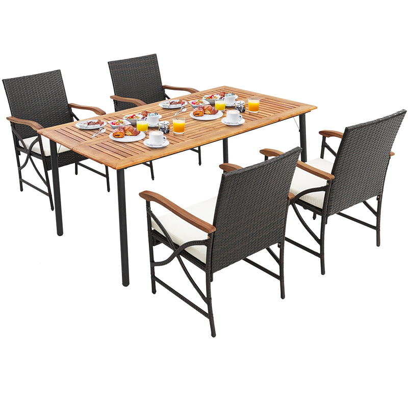 Costway - 5/7-Piece Outdoor Dining Set with Acacia Wood Table-4-5 Pieces