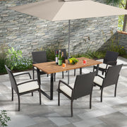 Costway - 7 Pieces Patio Rattan Dining Set with Umbrella Hole-L-shaped Handrail