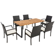 Costway - 7 Pieces Patio Rattan Dining Set with Umbrella Hole-L-shaped Handrail