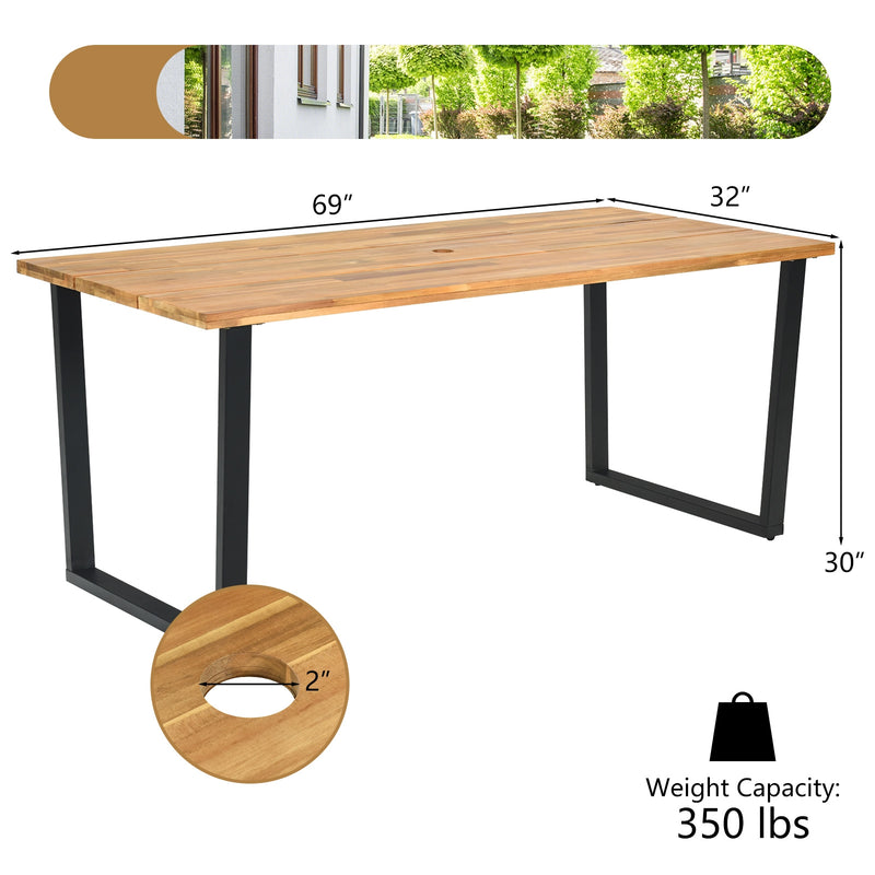 Costway - 7 Pieces Patio Rattan Dining Set with Umbrella Hole-L-shaped Handrail