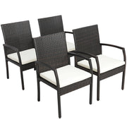 Costway - 7 Pieces Patio Rattan Dining Set with Umbrella Hole-L-shaped Handrail