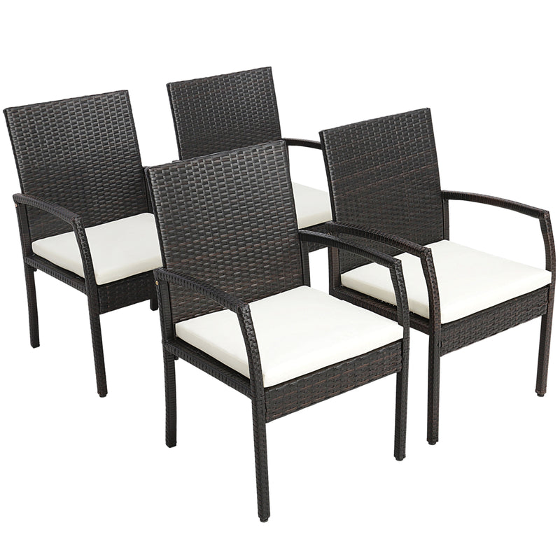 Costway - 7 Pieces Patio Rattan Dining Set with Umbrella Hole-L-shaped Handrail
