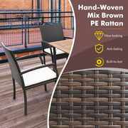 Costway - 7 Pieces Patio Rattan Dining Set with Umbrella Hole-L-shaped Handrail