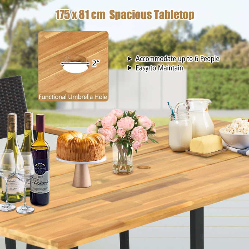 Costway - 5 Pieces Patio Rattan Dining Set with Umbrella Hole and Seat Cushions