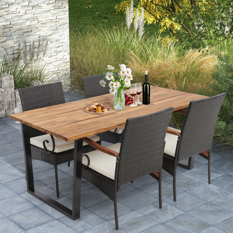 Costway - 5 Pieces Patio Rattan Dining Set with Umbrella Hole for Poolside Backyard