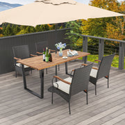 Costway - 5 Pieces Patio Rattan Dining Set with Umbrella Hole for Poolside Backyard