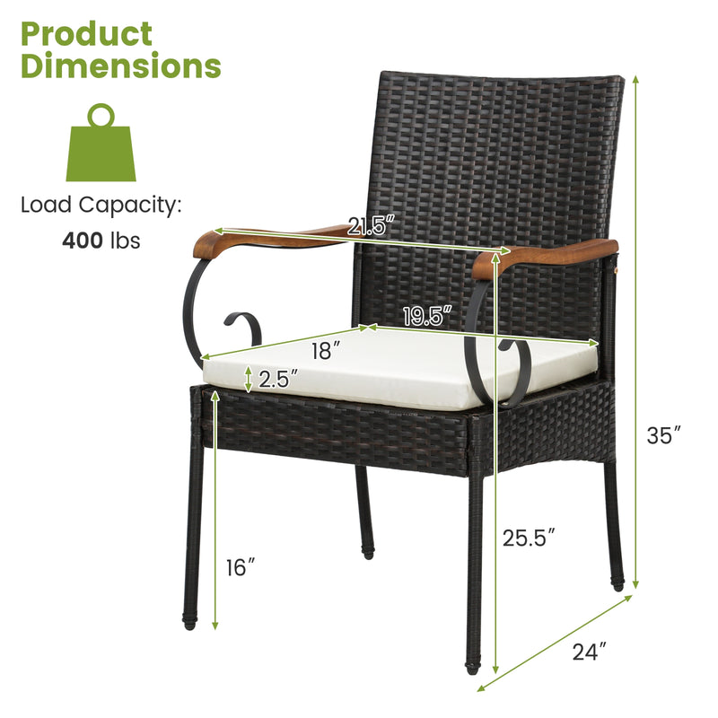 Costway - 5 Pieces Patio Rattan Dining Set with Umbrella Hole for Poolside Backyard