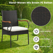 Costway - 5 Pieces Patio Rattan Dining Set with Umbrella Hole for Poolside Backyard