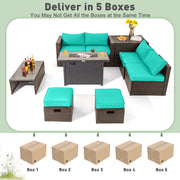 Costway - 9 Pieces Outdoor Patio Furniture Set with 42 Inch Propane Fire Pit Table-Turquoise