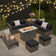 Costway - 9 Pieces Outdoor Patio Furniture Set with 42 Inch Propane Fire Pit Table-Black