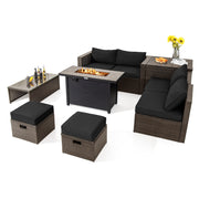 Costway - 9 Pieces Outdoor Patio Furniture Set with 42 Inch Propane Fire Pit Table-Black