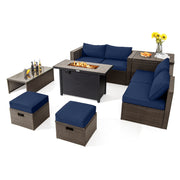 Costway - 9 Pieces Outdoor Patio Furniture Set with 42 Inch Propane Fire Pit Table-Navy