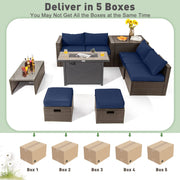 Costway - 9 Pieces Outdoor Patio Furniture Set with 42 Inch Propane Fire Pit Table-Navy