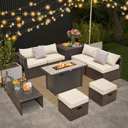 Costway - 9 Pieces Outdoor Patio Furniture Set with 42 Inch Propane Fire Pit Table-White