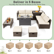 Costway - 9 Pieces Outdoor Patio Furniture Set with 42 Inch Propane Fire Pit Table-White